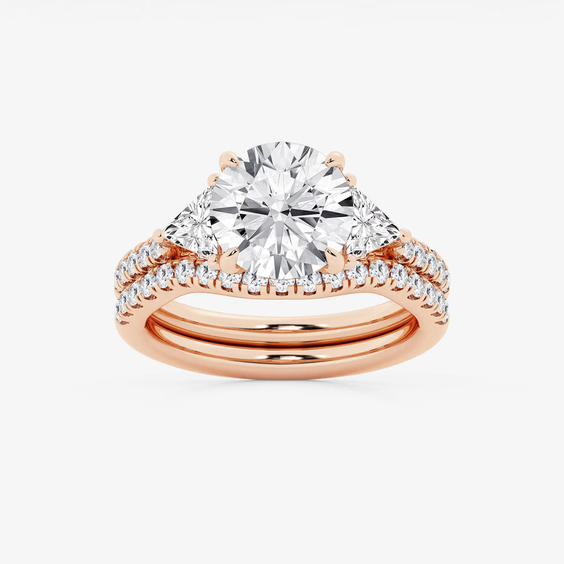 Three Stone Pavé Engagement Ring in White Gold with Round Brilliant Center Stone