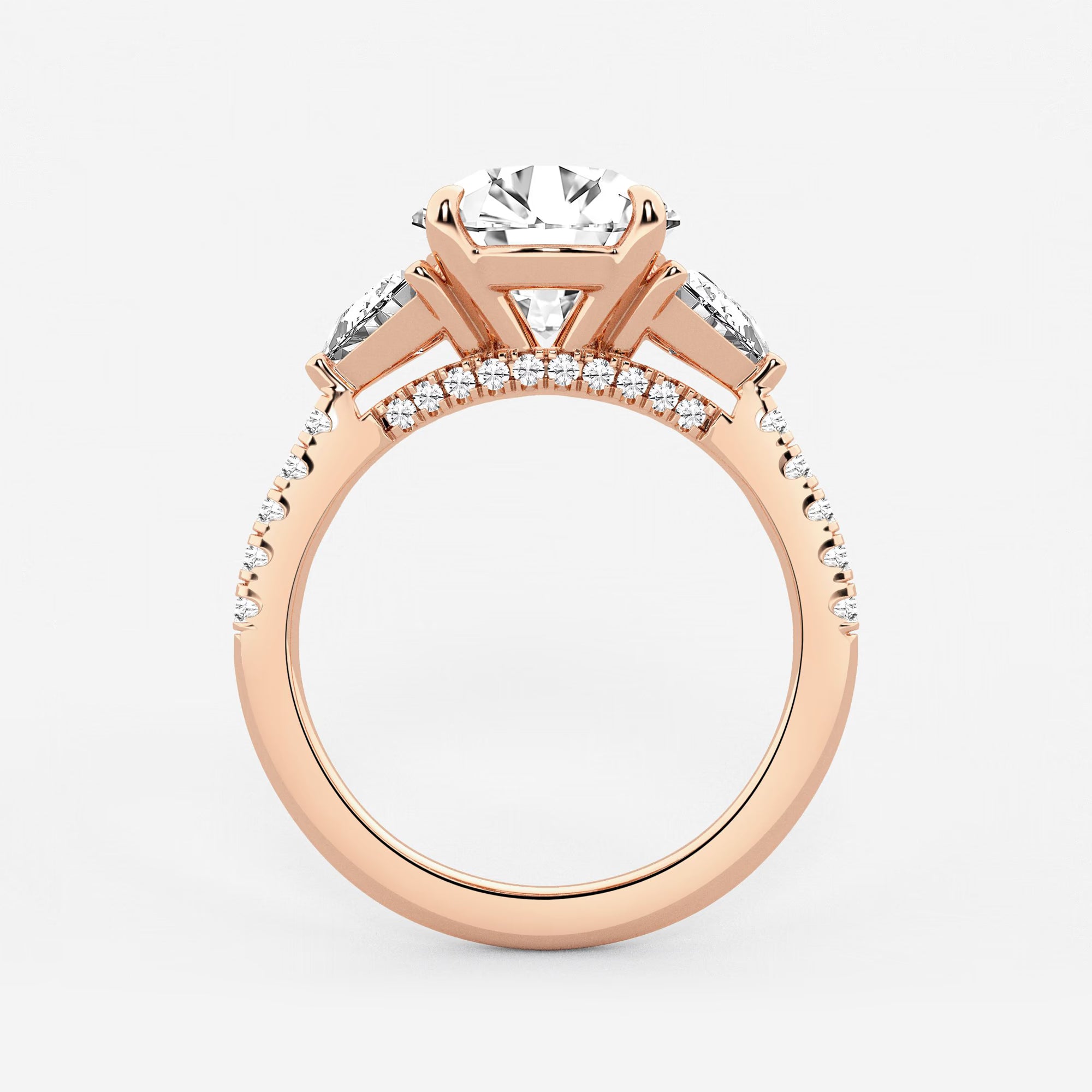 Three Stone Pavé Engagement Ring in White Gold with Round Brilliant Center Stone