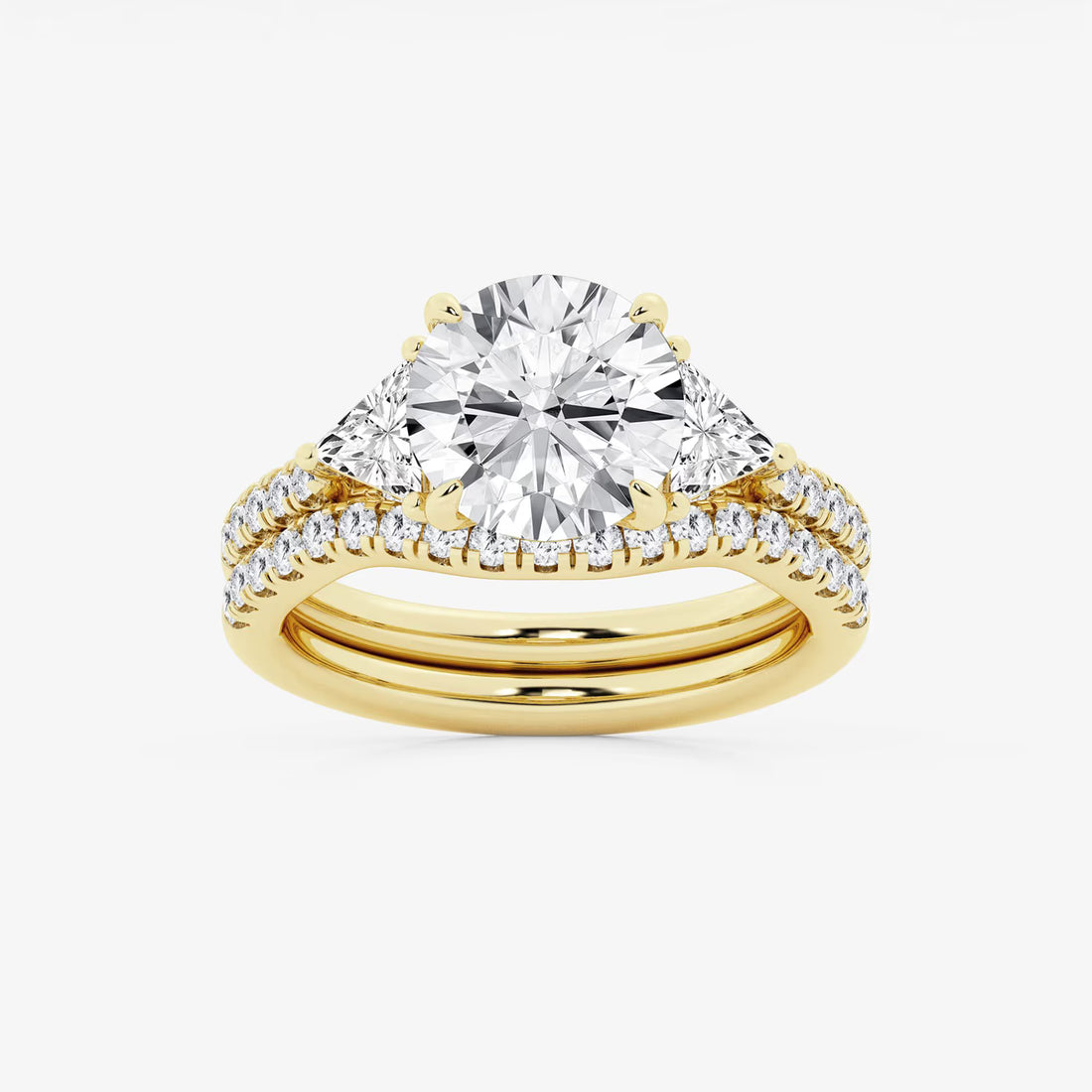 Three Stone Pavé Engagement Ring in White Gold with Round Brilliant Center Stone
