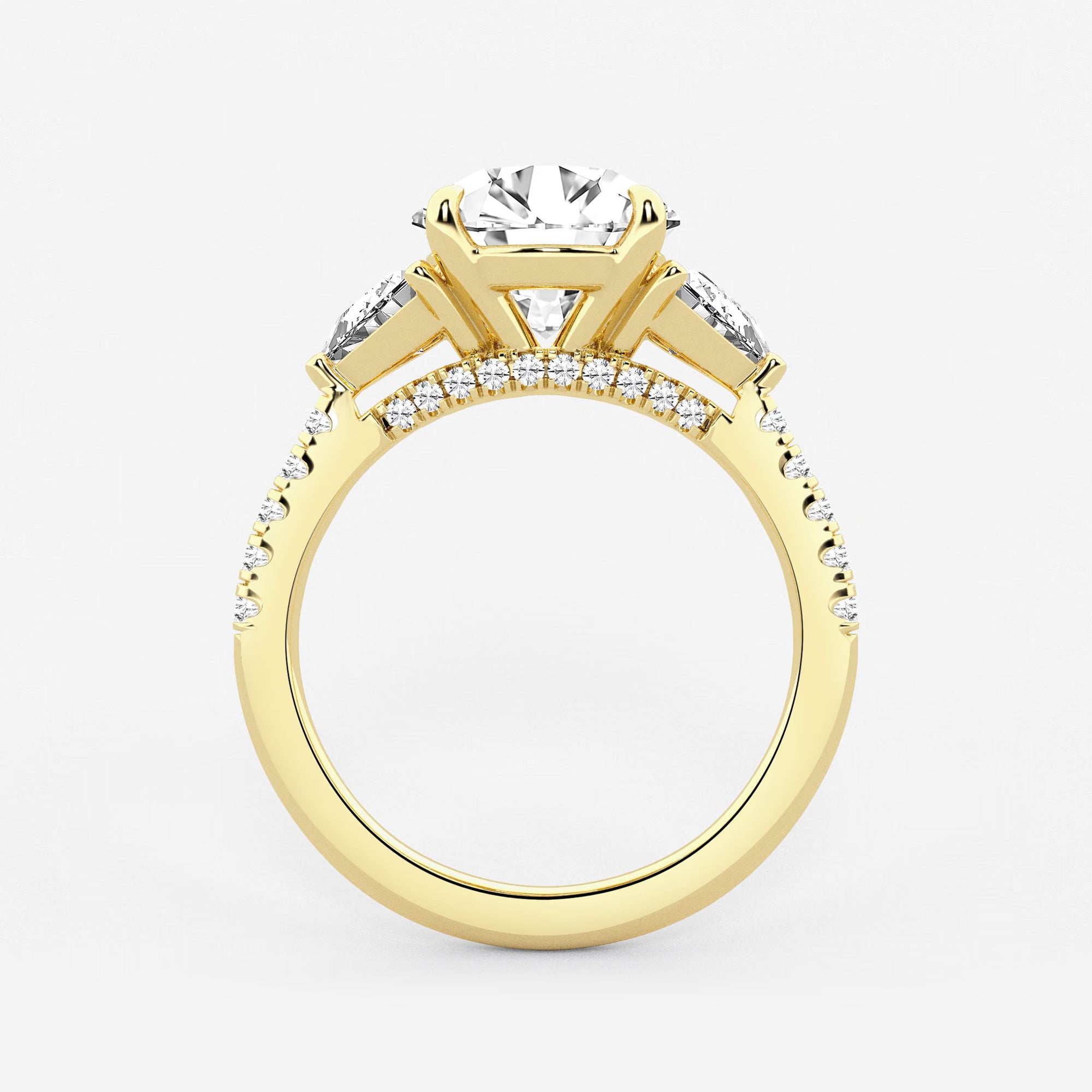 Three Stone Pavé Engagement Ring in White Gold with Round Brilliant Center Stone