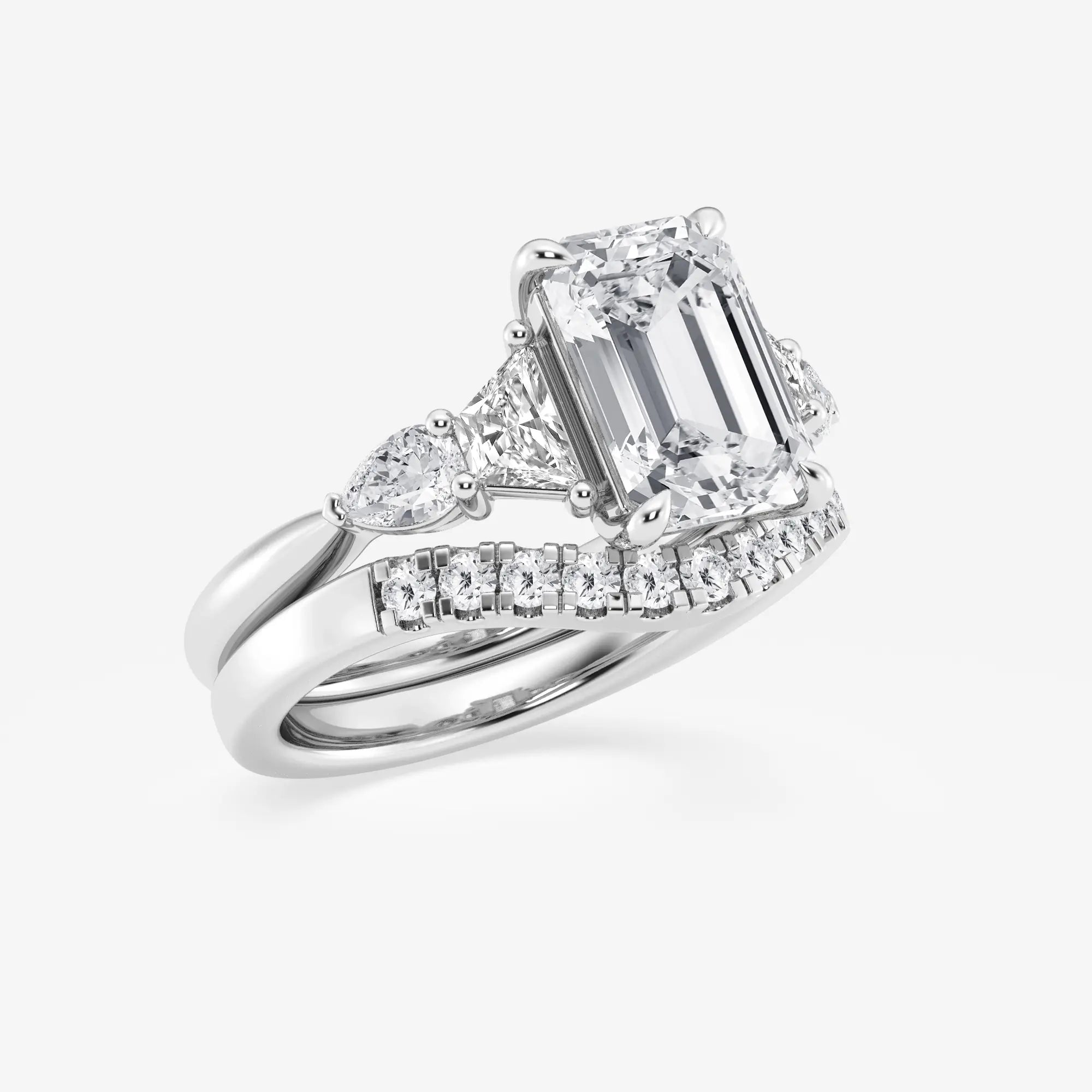 Emerald Cut Lab Diamond Bridal Set