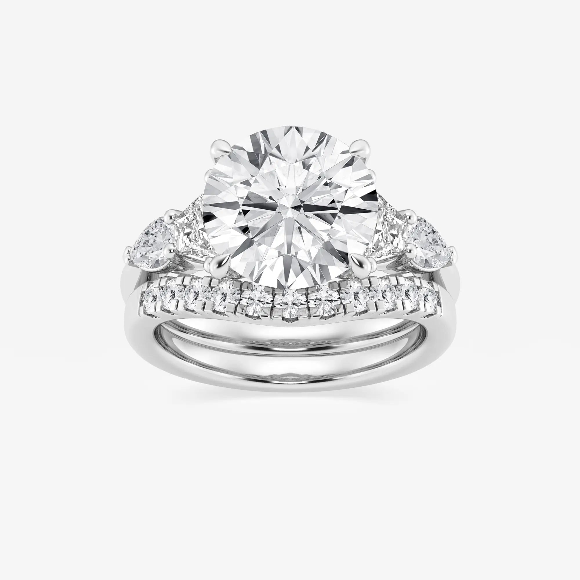 Round Cut Lab Grown Diamond Bridal Set | Trillion & Pear Side Stones