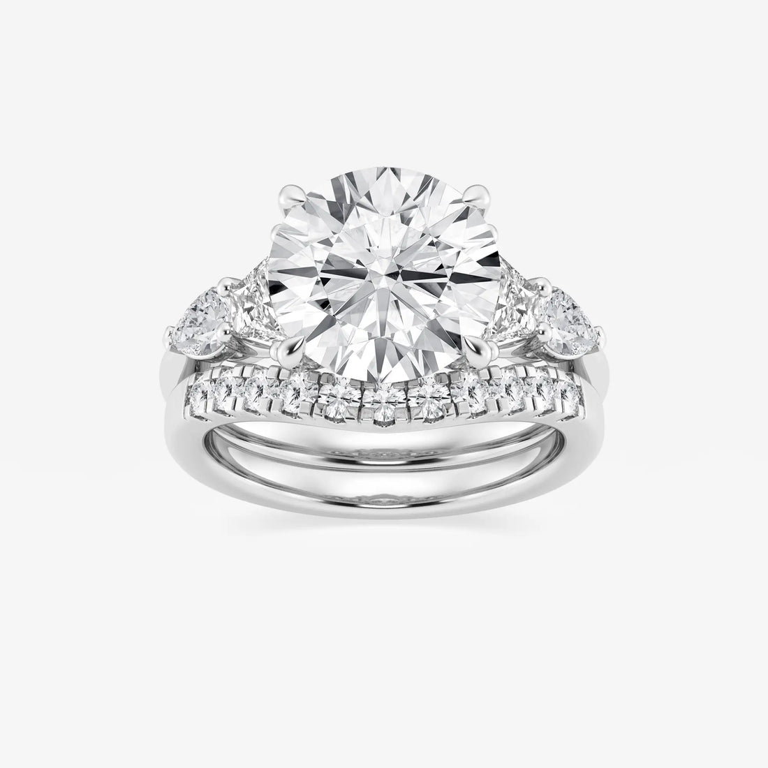 Round Cut Lab Grown Diamond Bridal Set | Trillion & Pear Side Stones