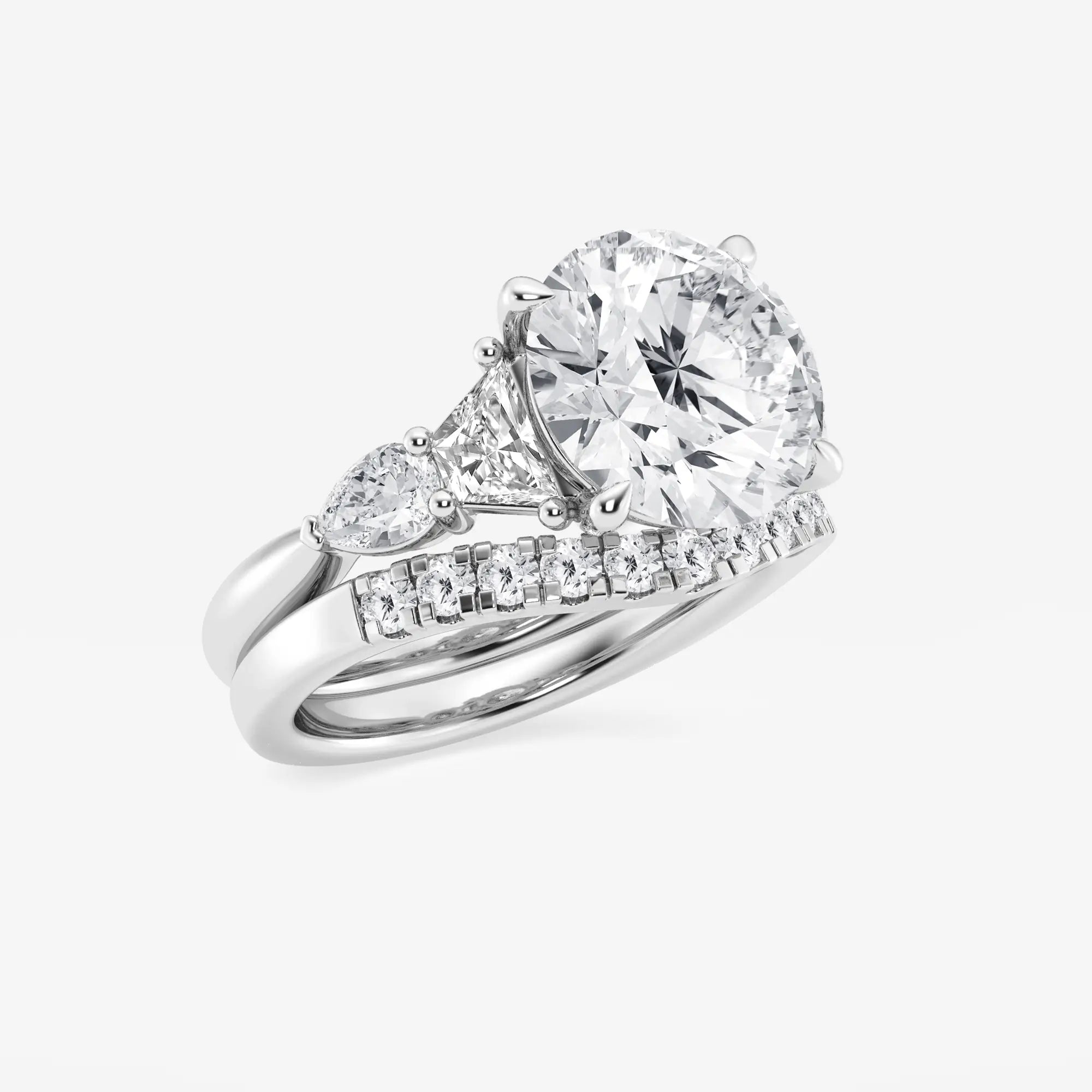 Round Cut Lab Grown Diamond Bridal Set | Trillion & Pear Side Stones