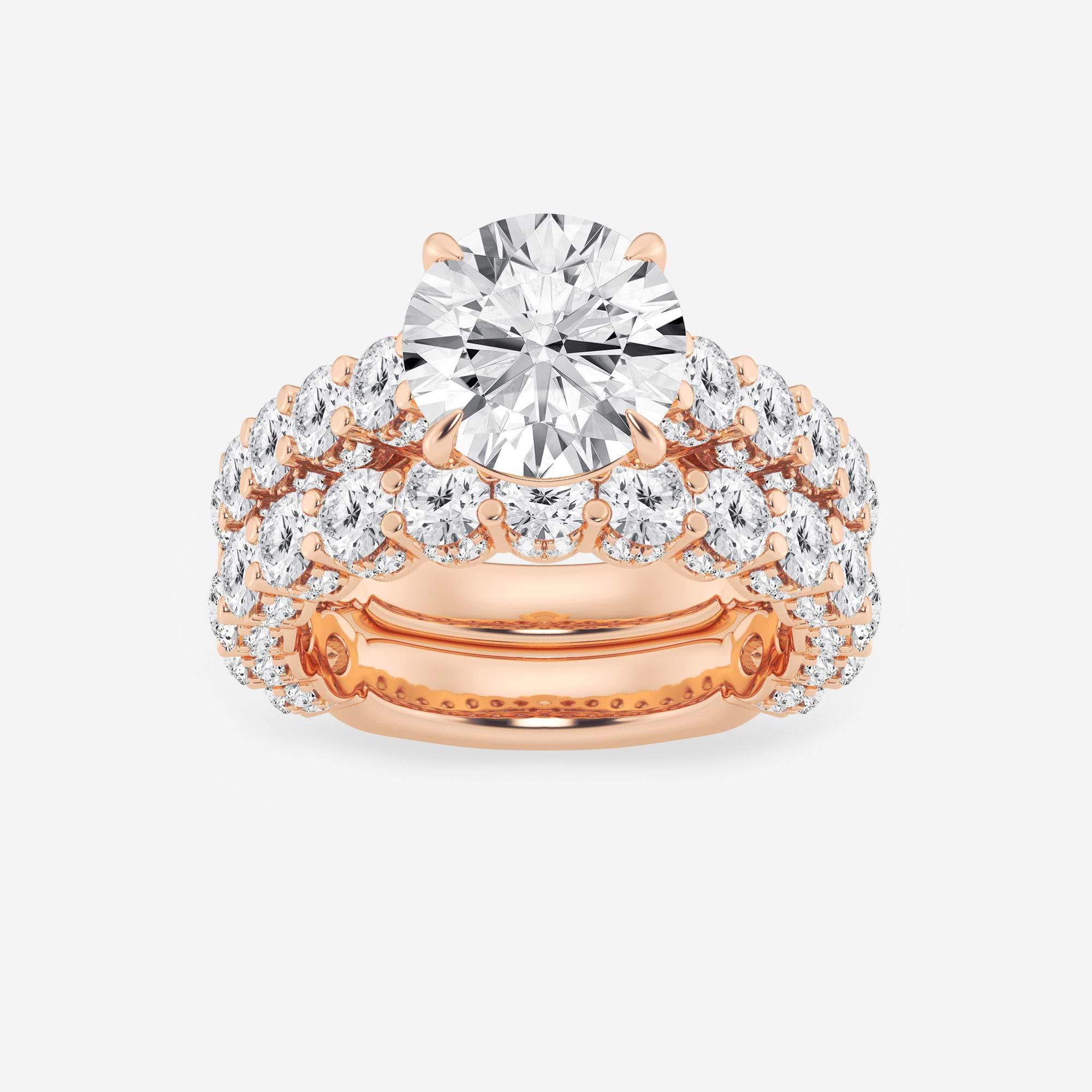 Multi-Row Pavé Bridal Set in White Gold with Round Brilliant Center Stone