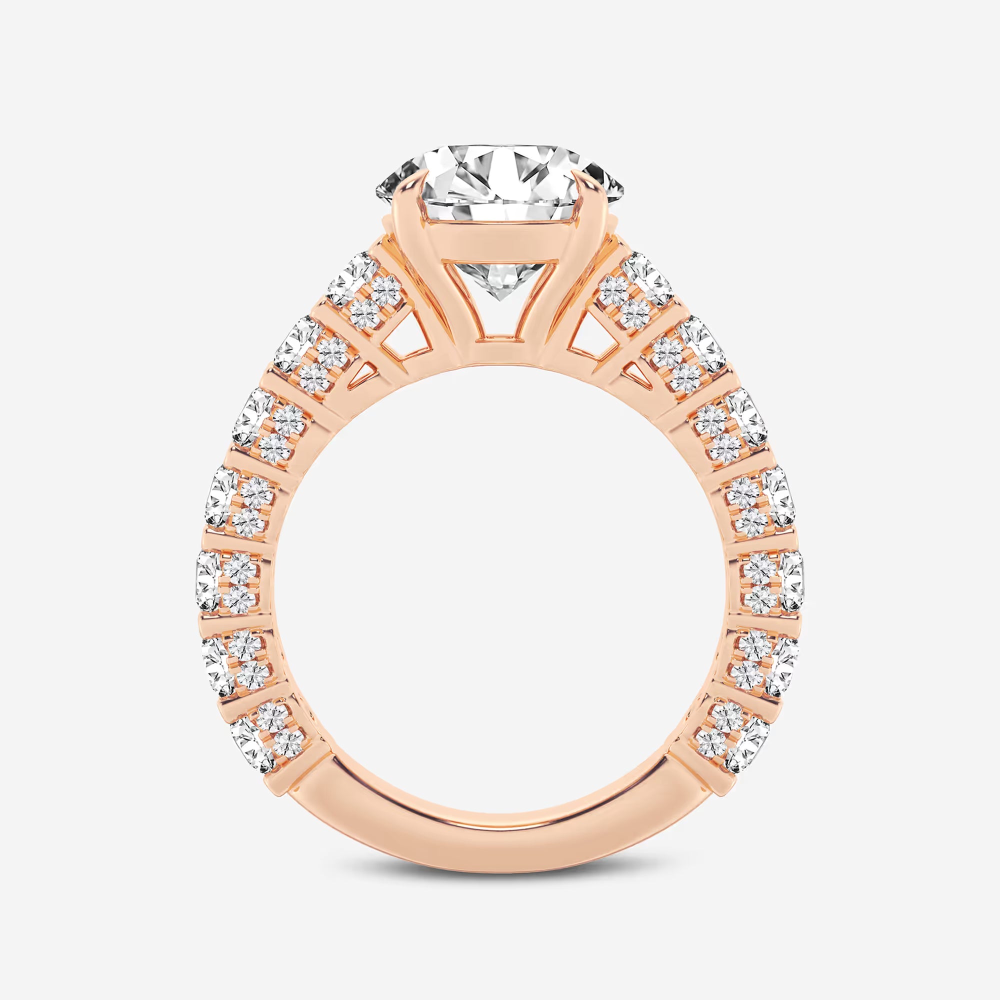 Multi-Row Pavé Bridal Set in White Gold with Round Brilliant Center Stone