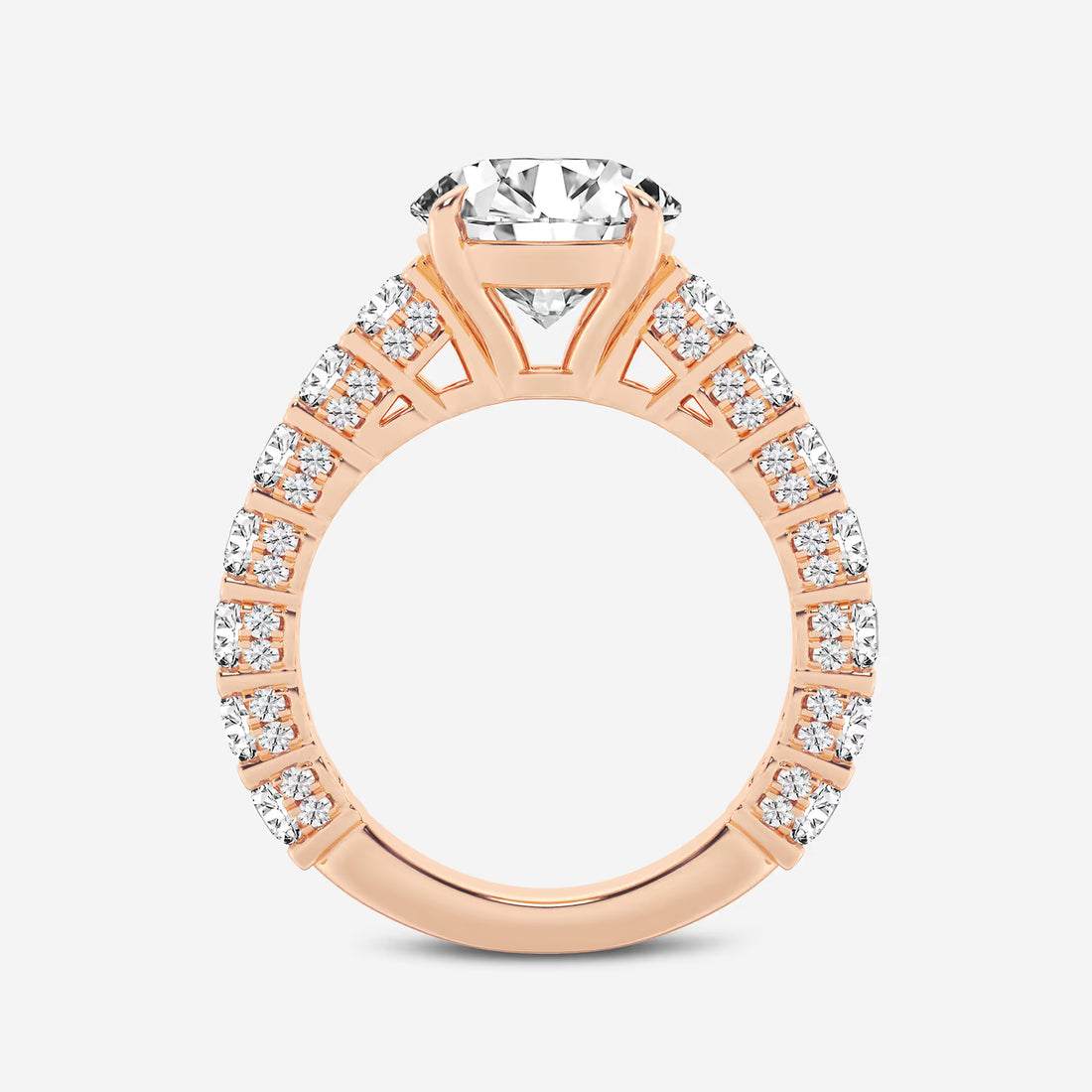 Multi-Row Pavé Bridal Set in White Gold with Round Brilliant Center Stone