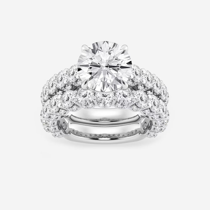 Multi-Row Pavé Bridal Set in White Gold with Round Brilliant Center Stone