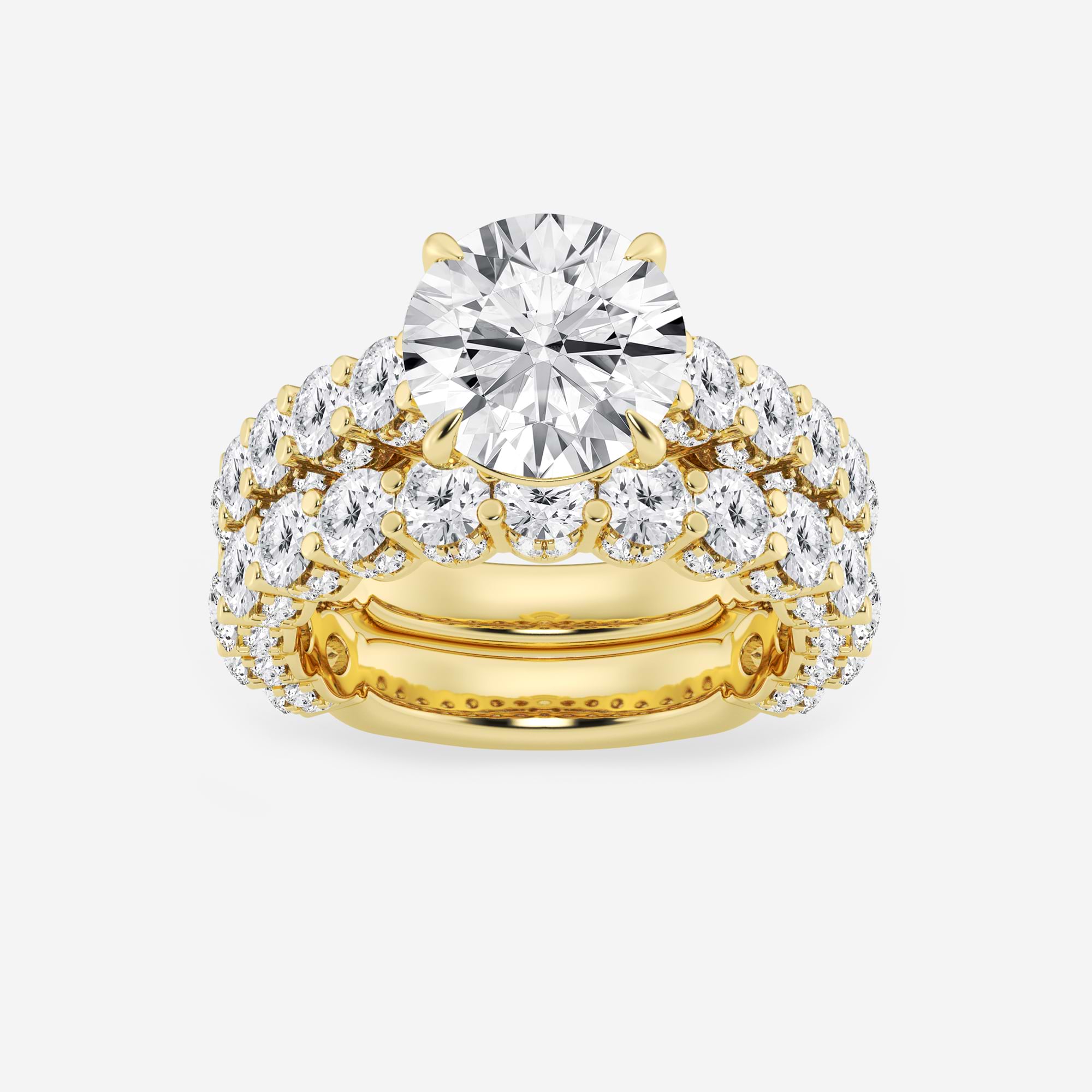 Multi-Row Pavé Bridal Set in White Gold with Round Brilliant Center Stone