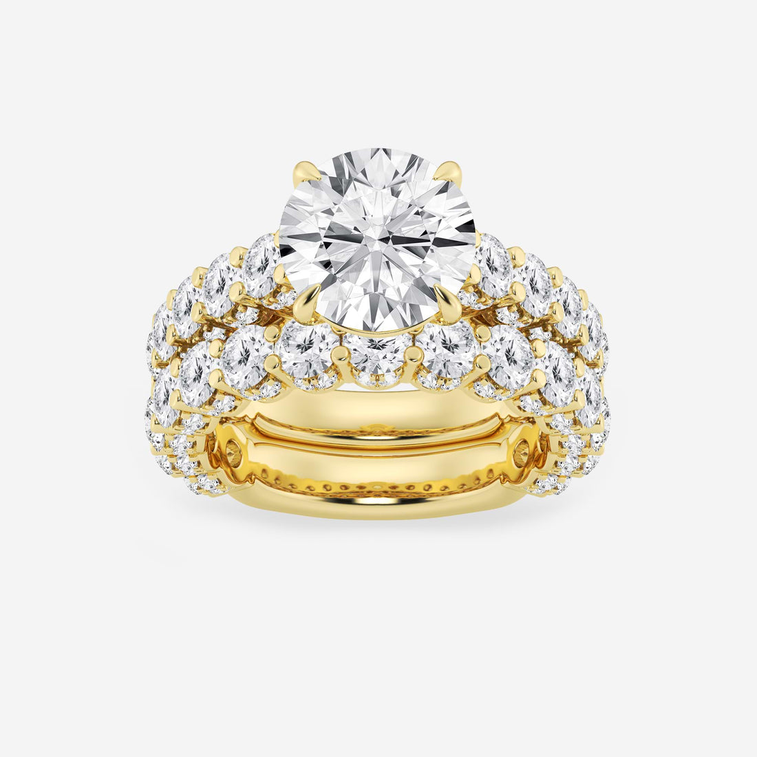Multi-Row Pavé Bridal Set in White Gold with Round Brilliant Center Stone