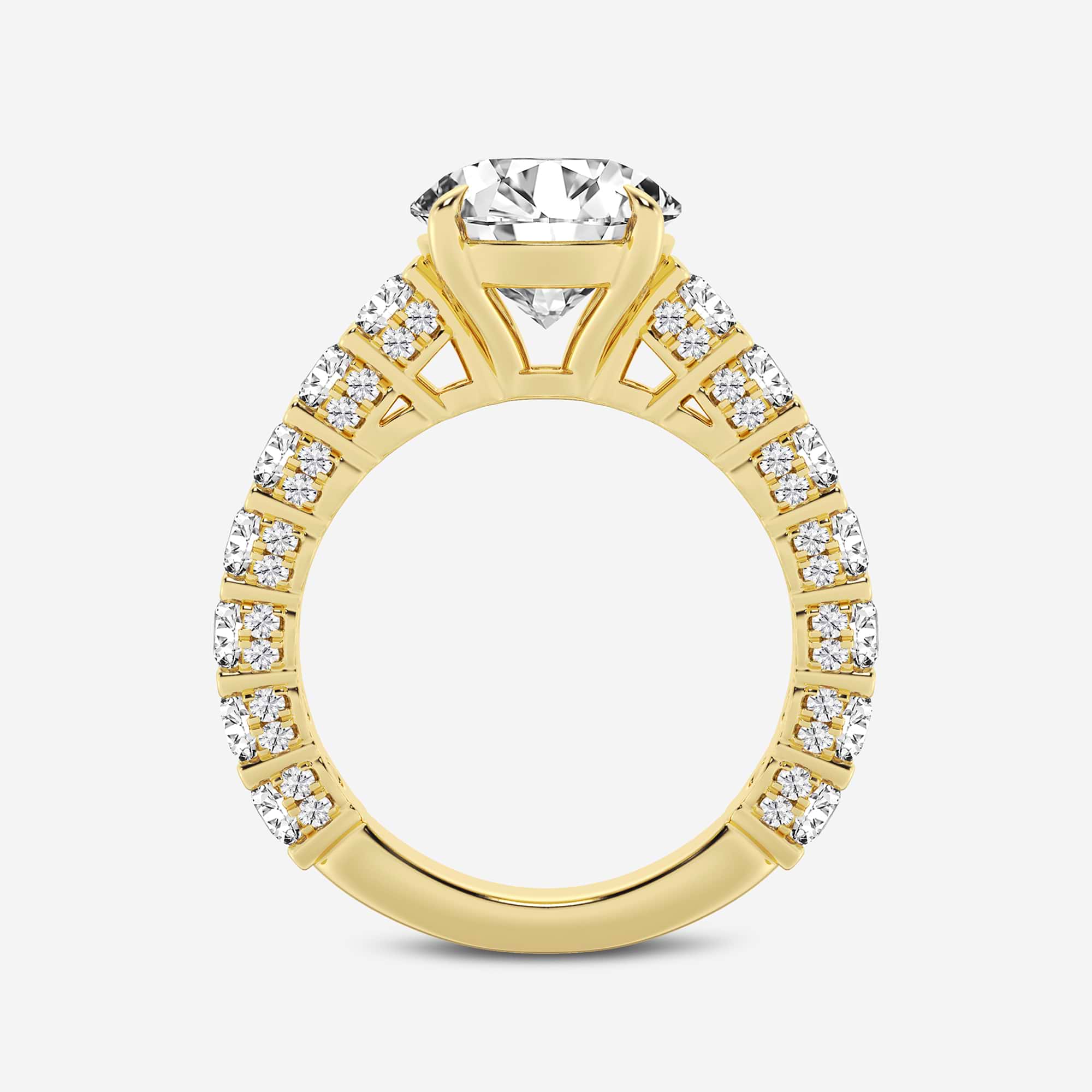 Multi-Row Pavé Bridal Set in White Gold with Round Brilliant Center Stone