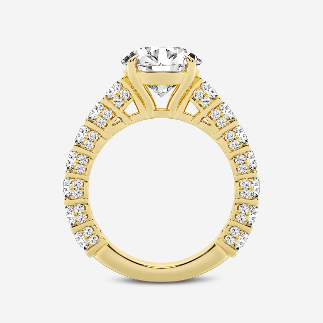 Multi-Row Pavé Bridal Set in White Gold with Round Brilliant Center Stone
