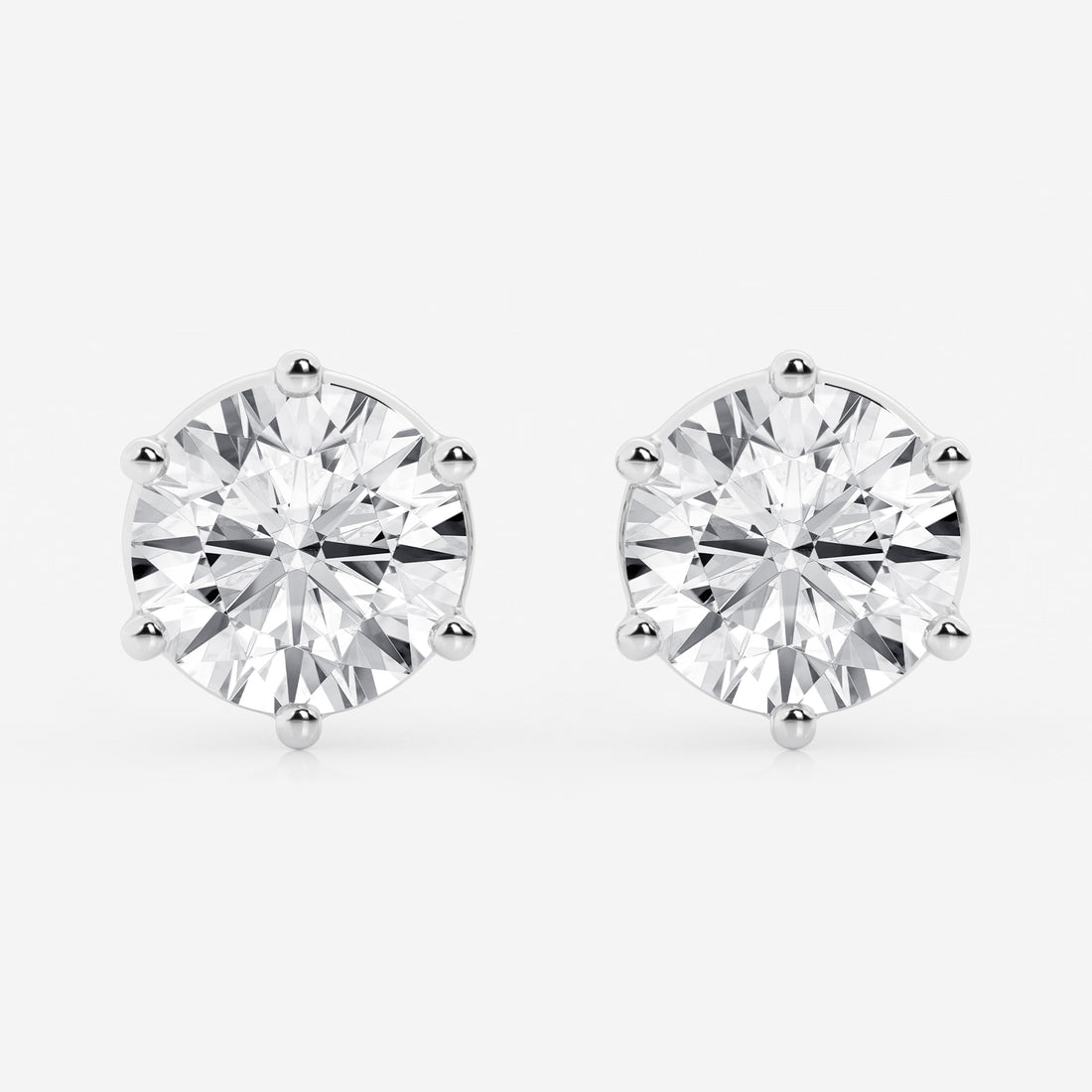 Round Colorless Lab Grown Diamond Six Prong Basket Stud Earrings in Solid Gold
