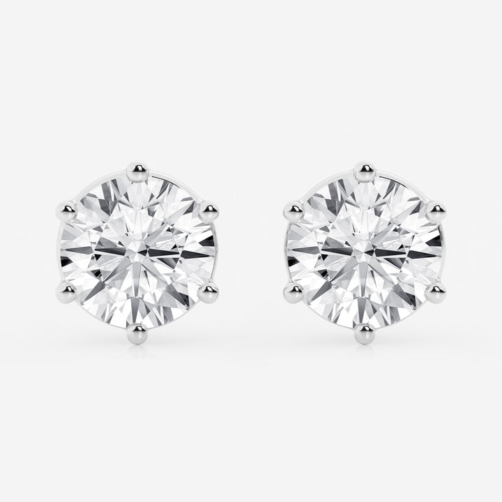 Round Colorless Lab Grown Diamond Six Prong Basket Stud Earrings in Solid Gold