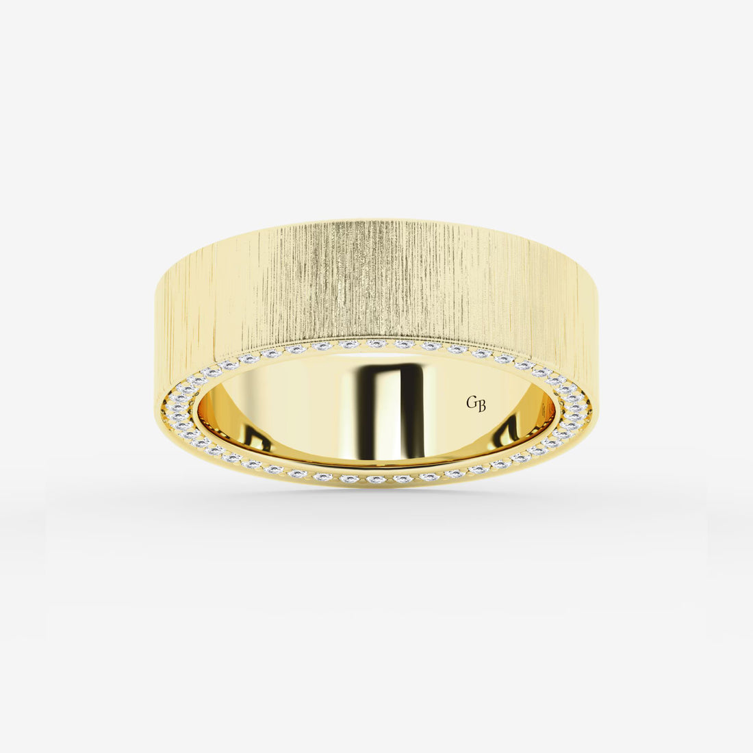 Refined Round Lab Grown Diamond Satin Finish Flat Eternity Band in Yellow Gold