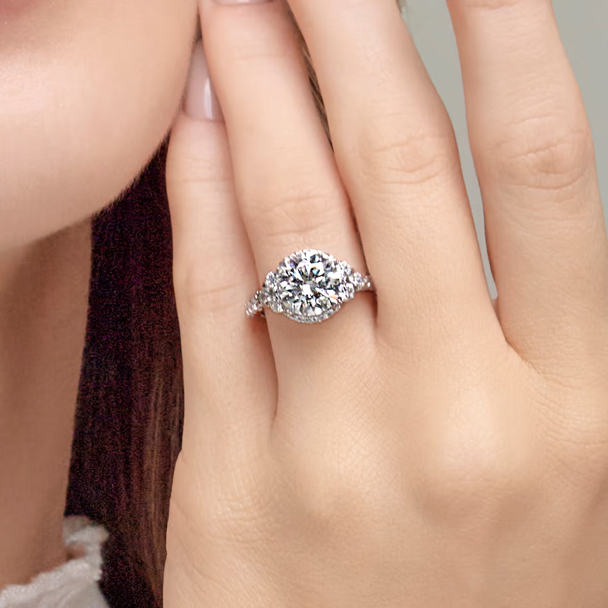 Round Cut Lab Grown Diamond Halo Engagement Ring