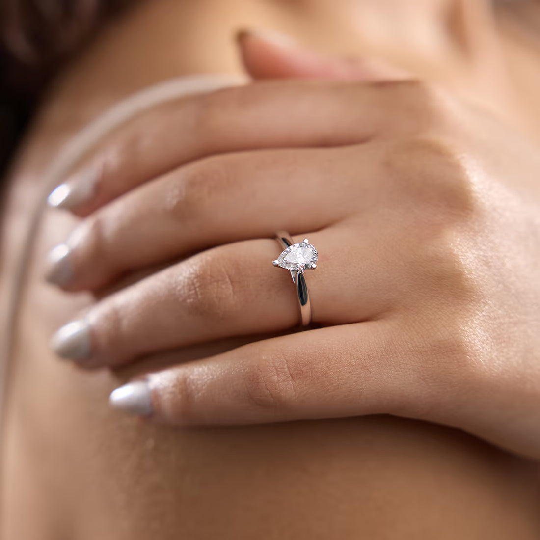 Pear Cut Lab Grown Diamond Engagement Ring, Two Tone Solitaire Pear Shape Diamond Ring