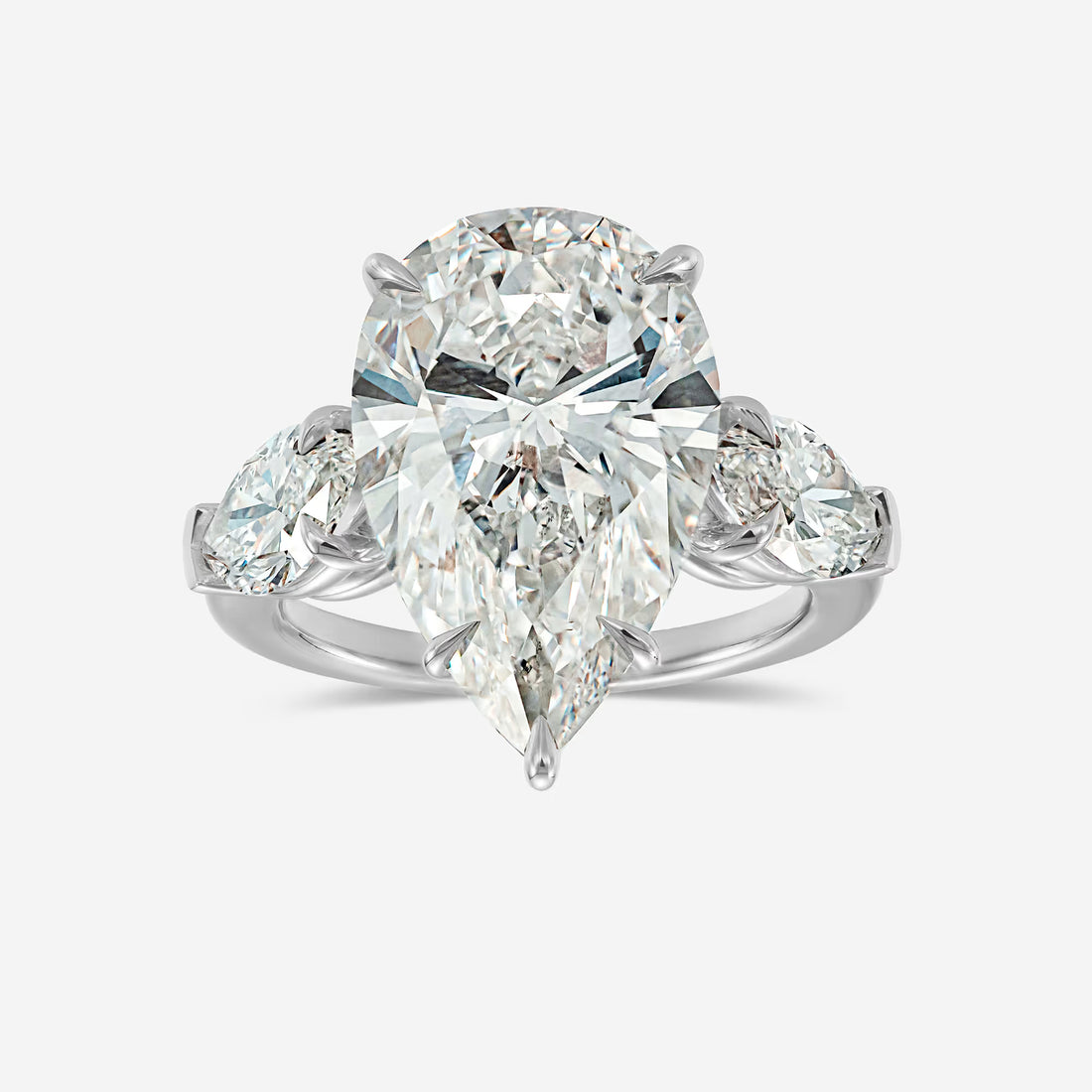 Pear Shape Lab Diamond Three Stone Ring | Half Moon Side Stones