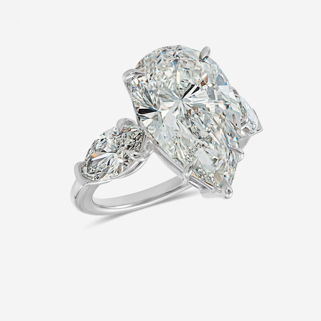 Pear Shape Lab Diamond Three Stone Ring | Half Moon Side Stones