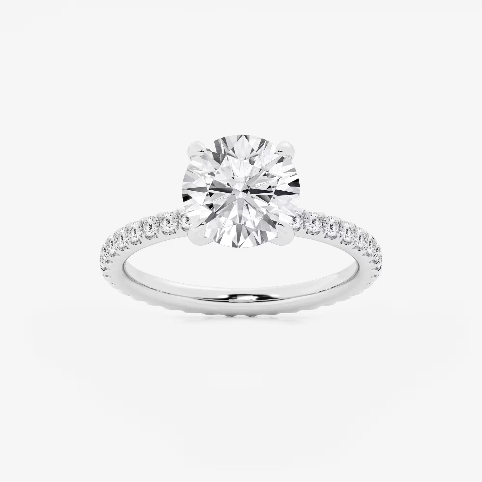 Full Eternity Pavé Engagement Ring in White Gold with Round Brilliant Center Stone
