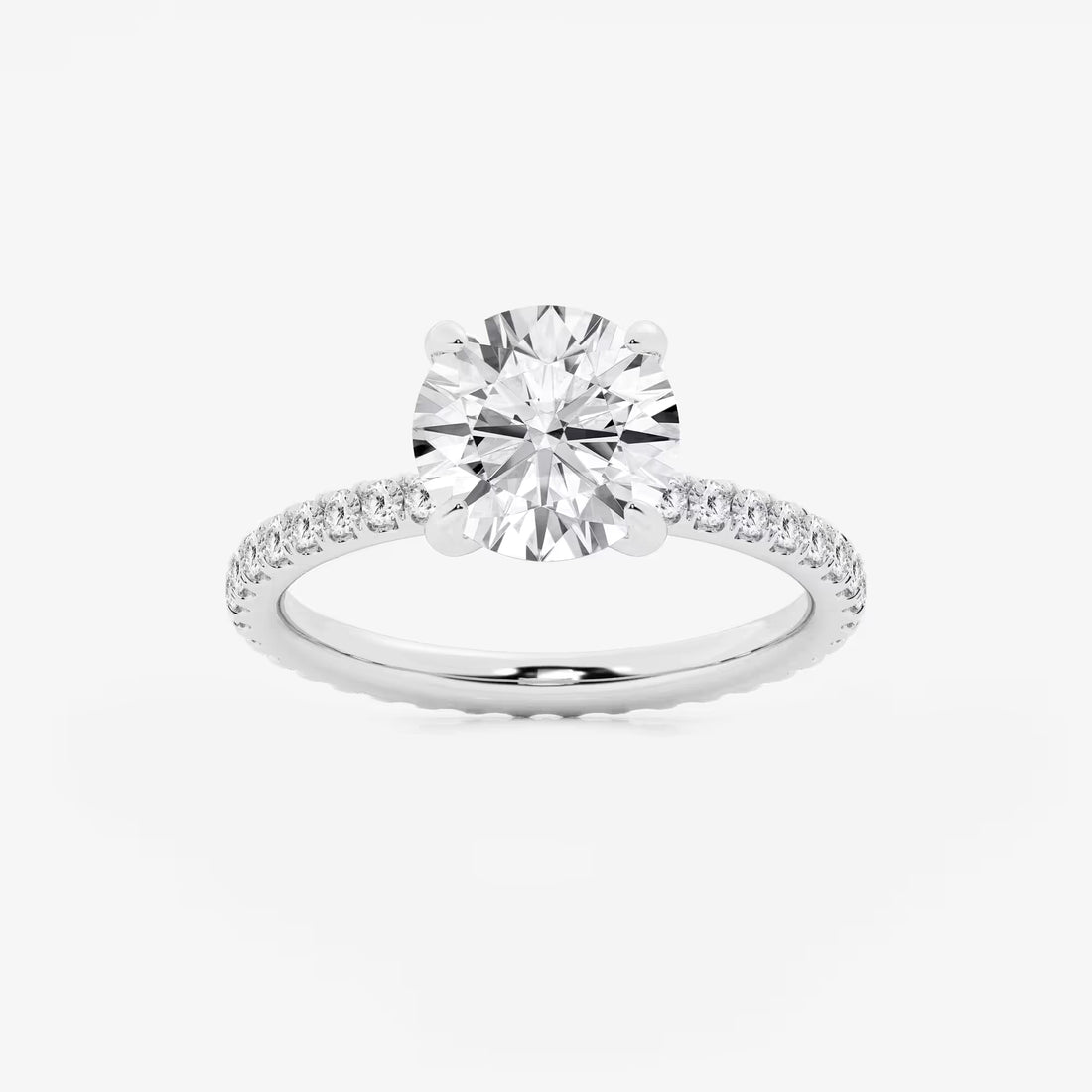 Full Eternity Pavé Engagement Ring in White Gold with Round Brilliant Center Stone