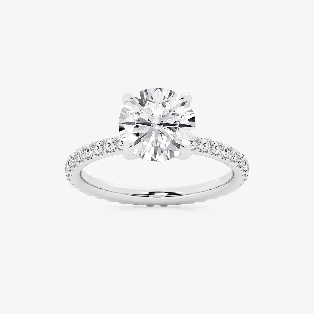 Full Eternity Pavé Engagement Ring in White Gold with Round Brilliant Center Stone