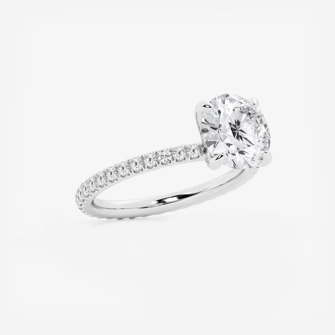 Full Eternity Pavé Engagement Ring in White Gold with Round Brilliant Center Stone