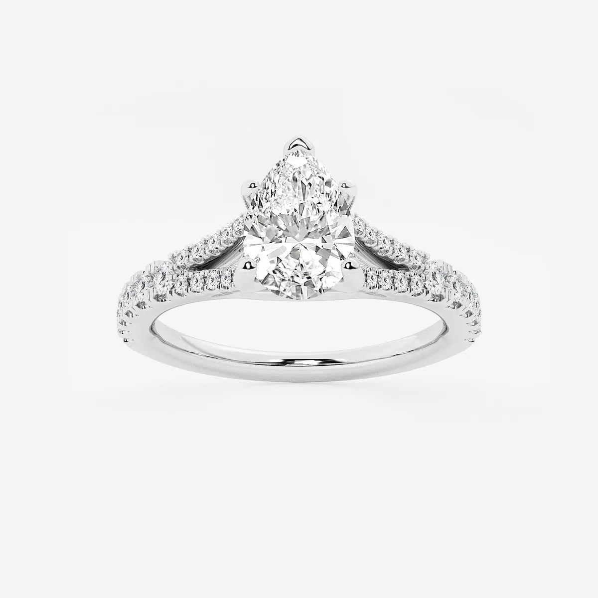 This handcrafted engagement ring features a brilliant pear cut lab-grown diamond