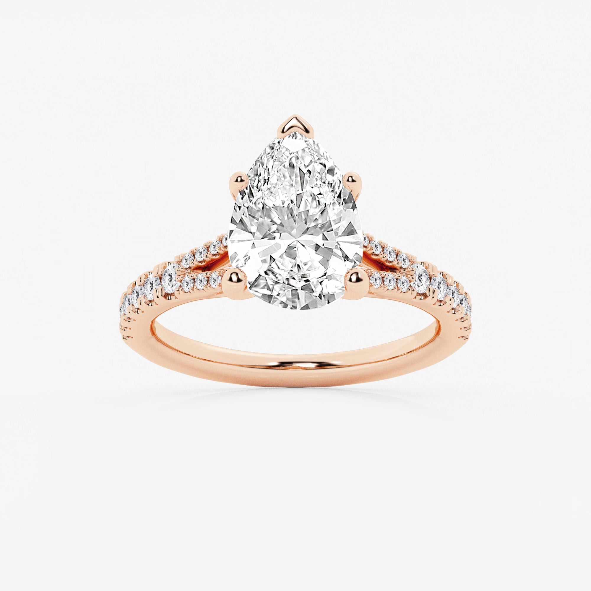 This handcrafted engagement ring features a brilliant pear cut lab-grown diamond