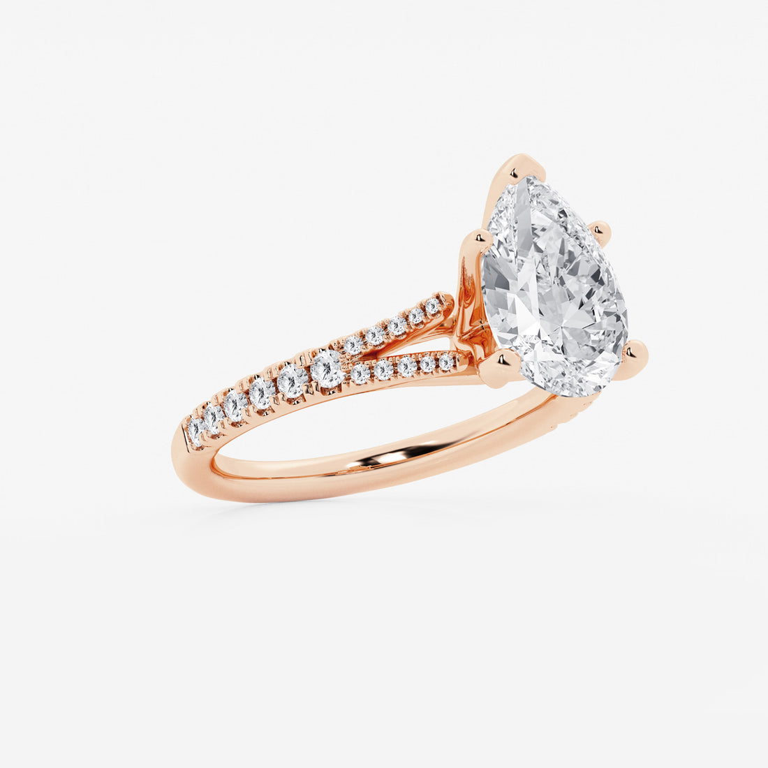 This handcrafted engagement ring features a brilliant pear cut lab-grown diamond