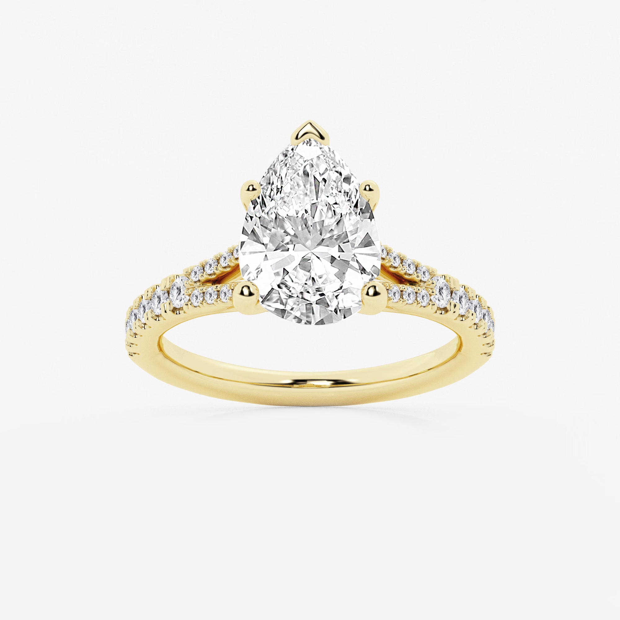 This handcrafted engagement ring features a brilliant pear cut lab-grown diamond