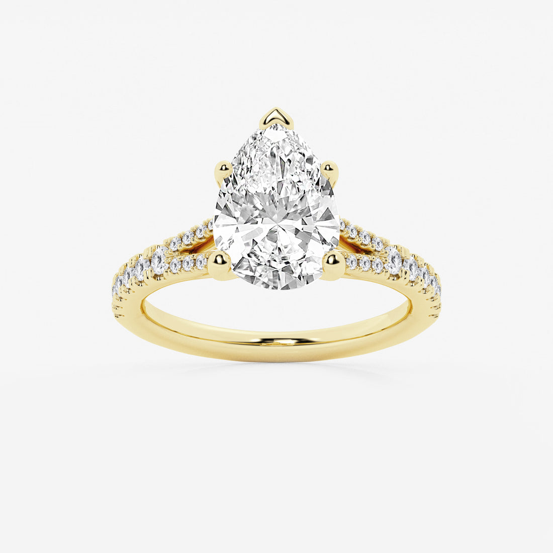 This handcrafted engagement ring features a brilliant pear cut lab-grown diamond