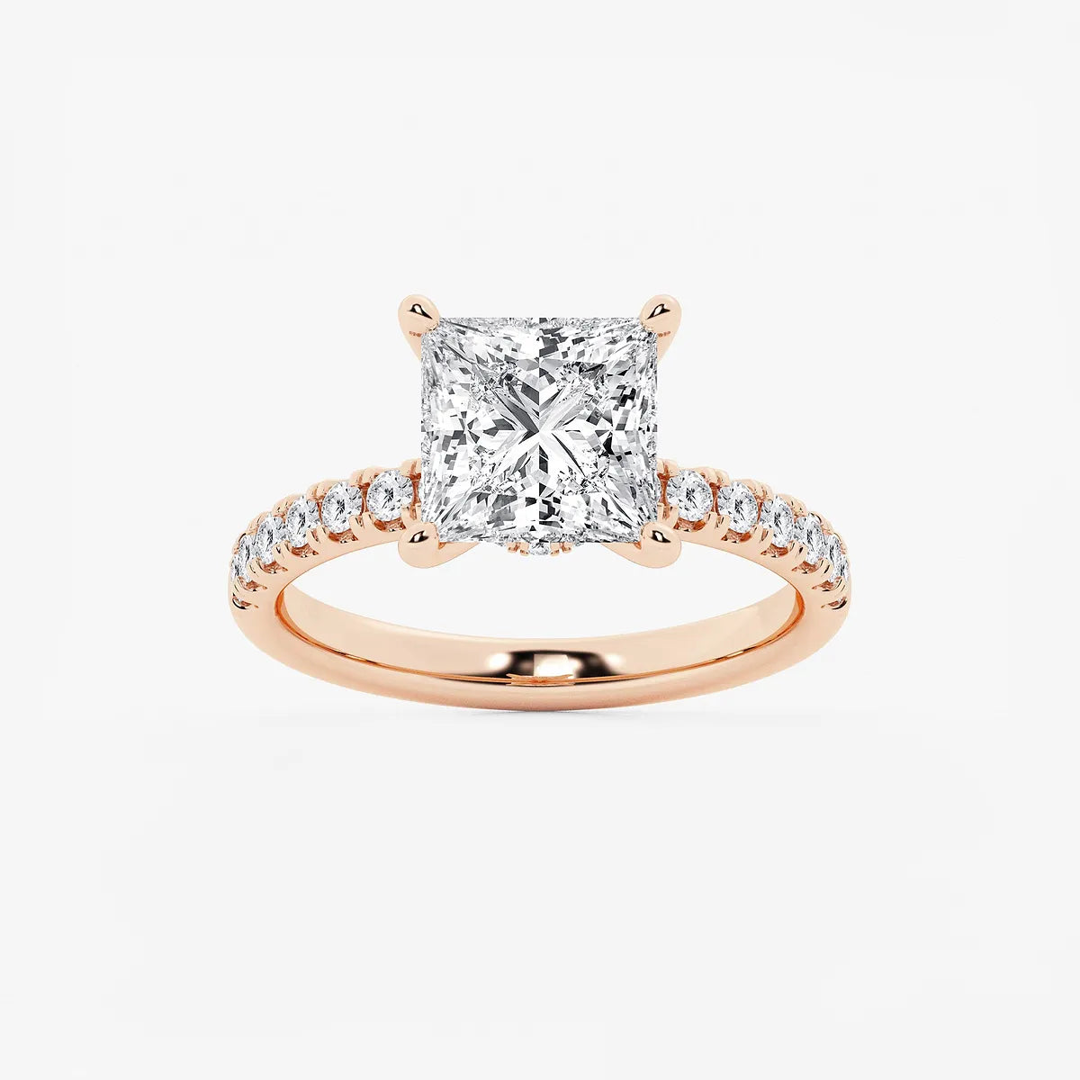 Princess Cut Lab-Grown Diamond Solitaire Engagement Ring with Pavé Diamond Band