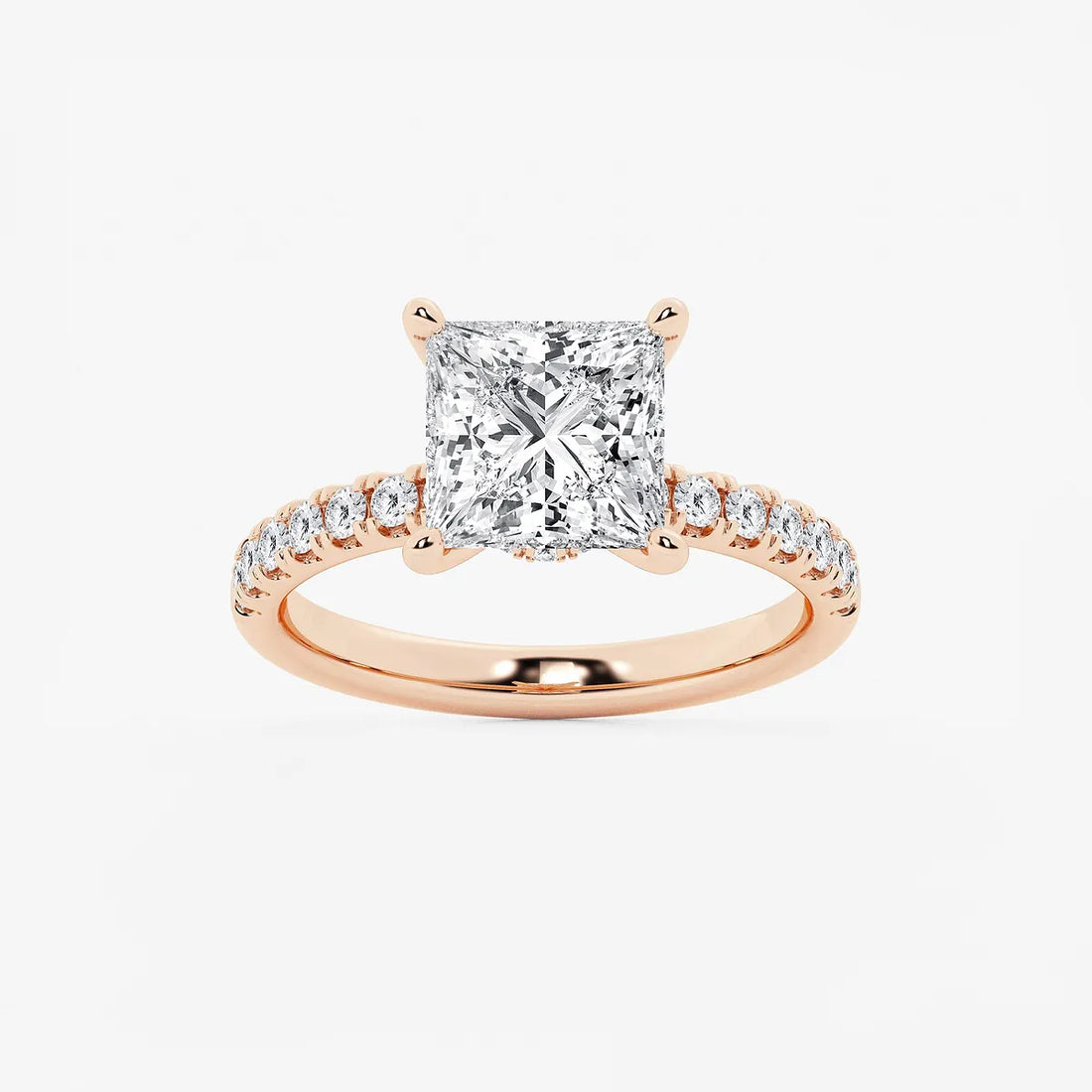 Princess Cut Lab-Grown Diamond Solitaire Engagement Ring with Pavé Diamond Band