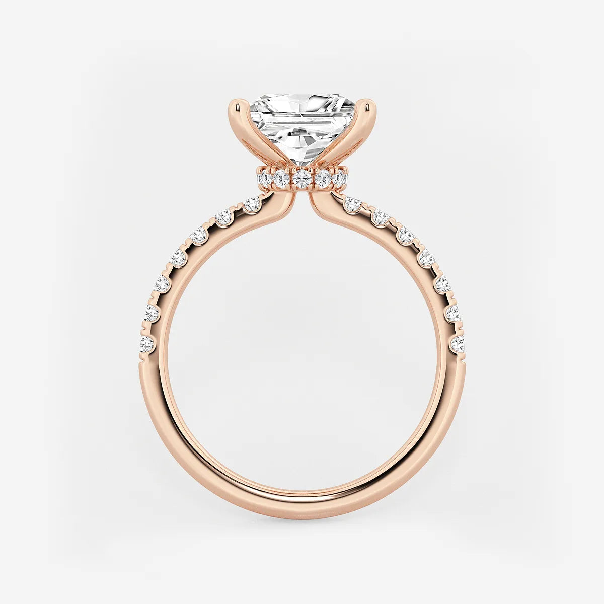 Princess Cut Lab-Grown Diamond Solitaire Engagement Ring with Pavé Diamond Band
