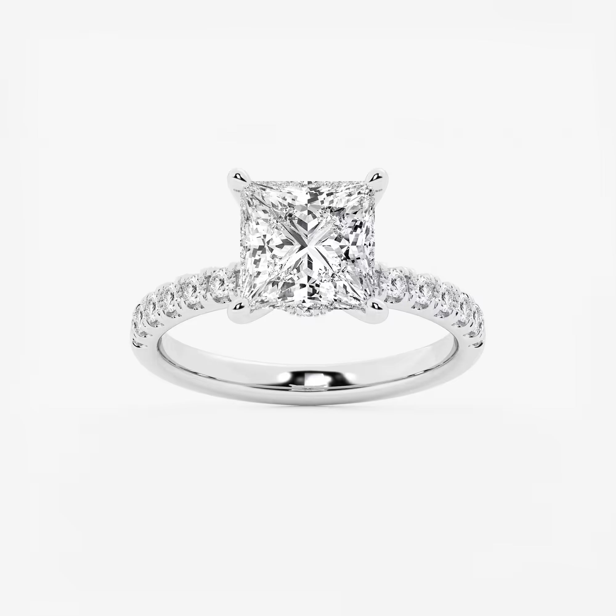 Princess Cut Lab-Grown Diamond Solitaire Engagement Ring with Pavé Diamond Band