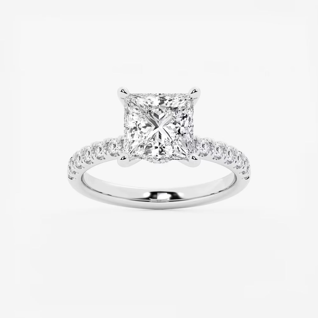 Princess Cut Lab-Grown Diamond Solitaire Engagement Ring with Pavé Diamond Band