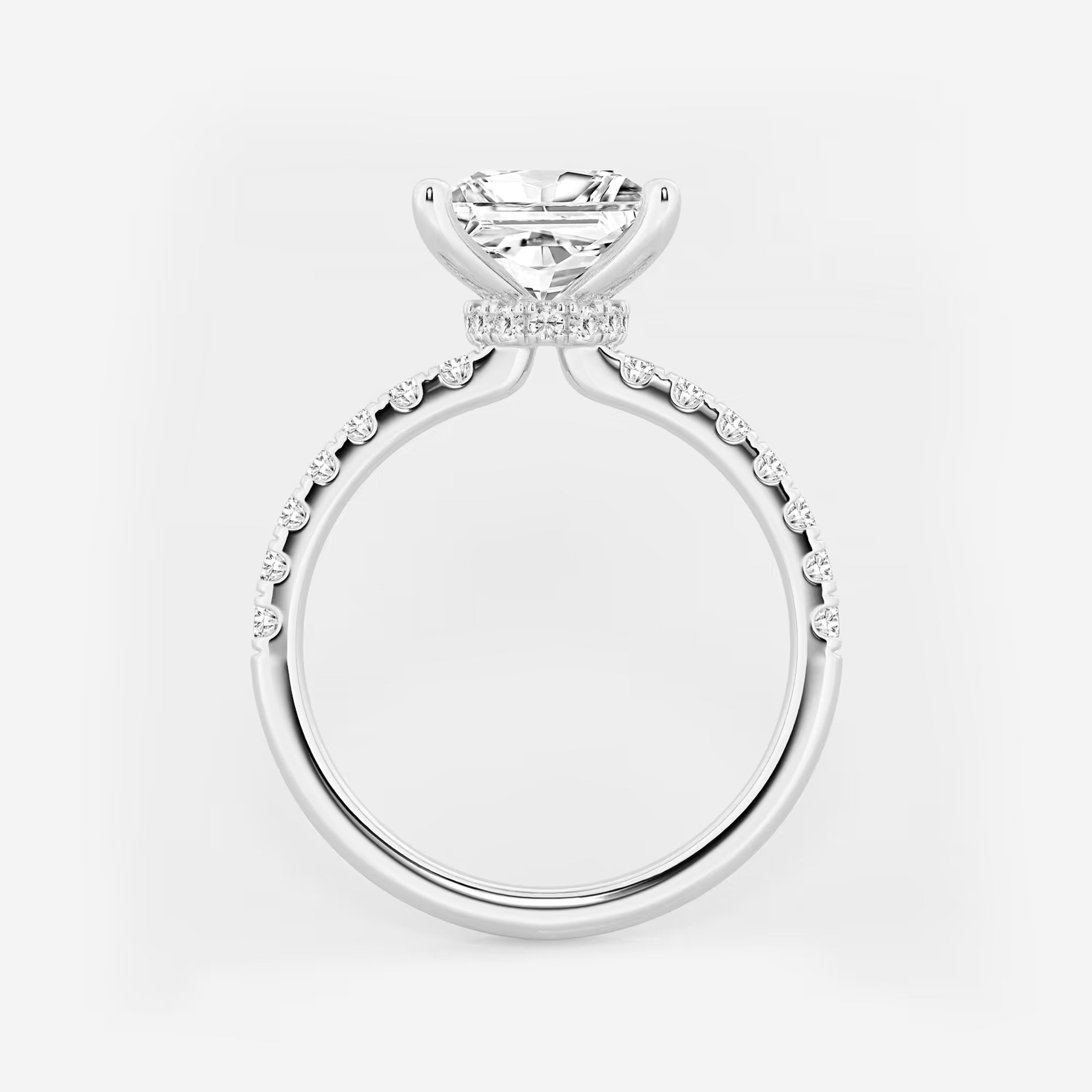 Princess Cut Lab-Grown Diamond Solitaire Engagement Ring with Pavé Diamond Band