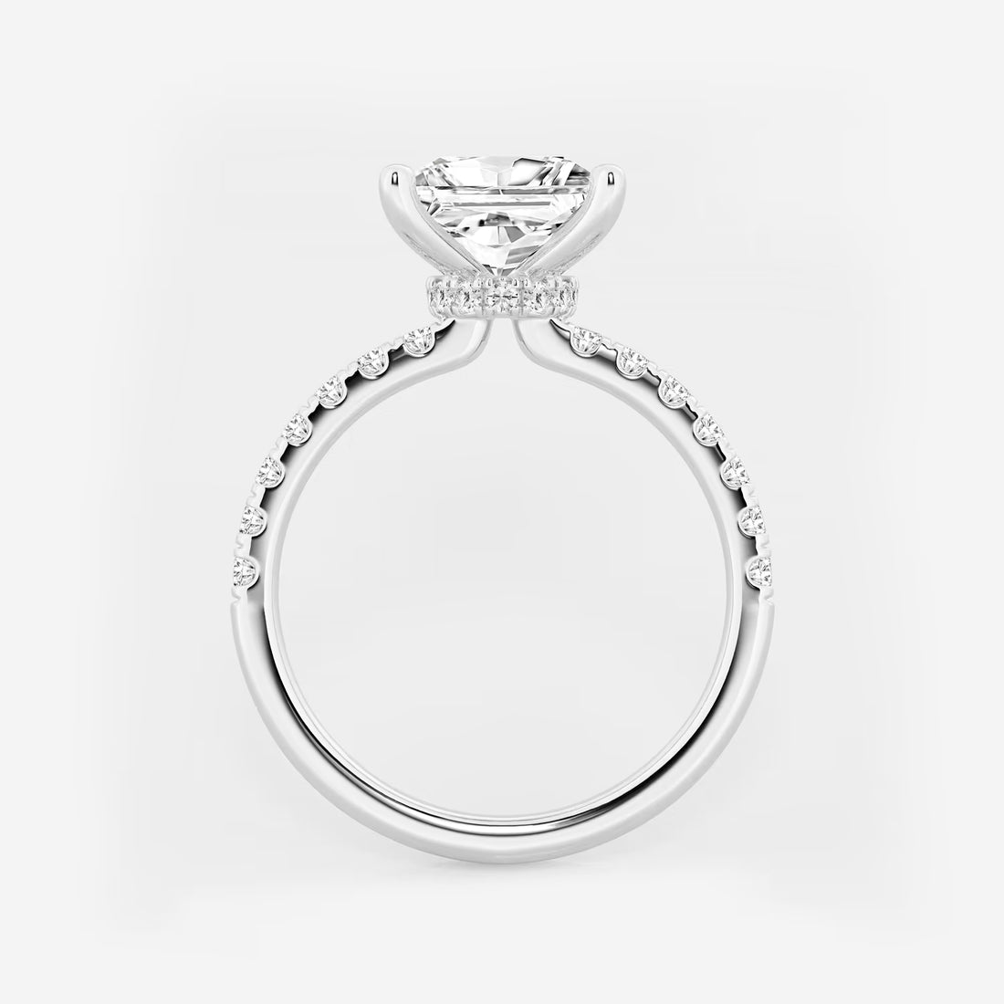Princess Cut Lab-Grown Diamond Solitaire Engagement Ring with Pavé Diamond Band