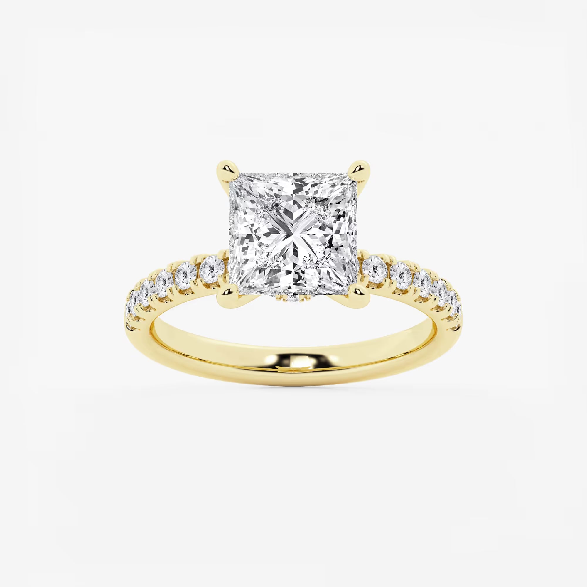 Princess Cut Lab-Grown Diamond Solitaire Engagement Ring with Pavé Diamond Band