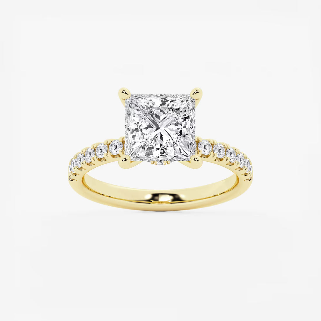 Princess Cut Lab-Grown Diamond Solitaire Engagement Ring with Pavé Diamond Band