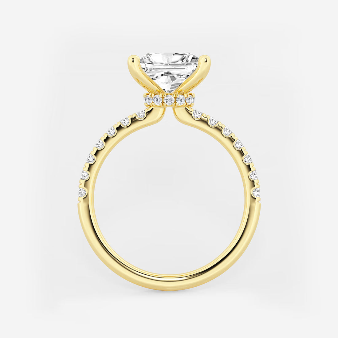 Princess Cut Lab-Grown Diamond Solitaire Engagement Ring with Pavé Diamond Band
