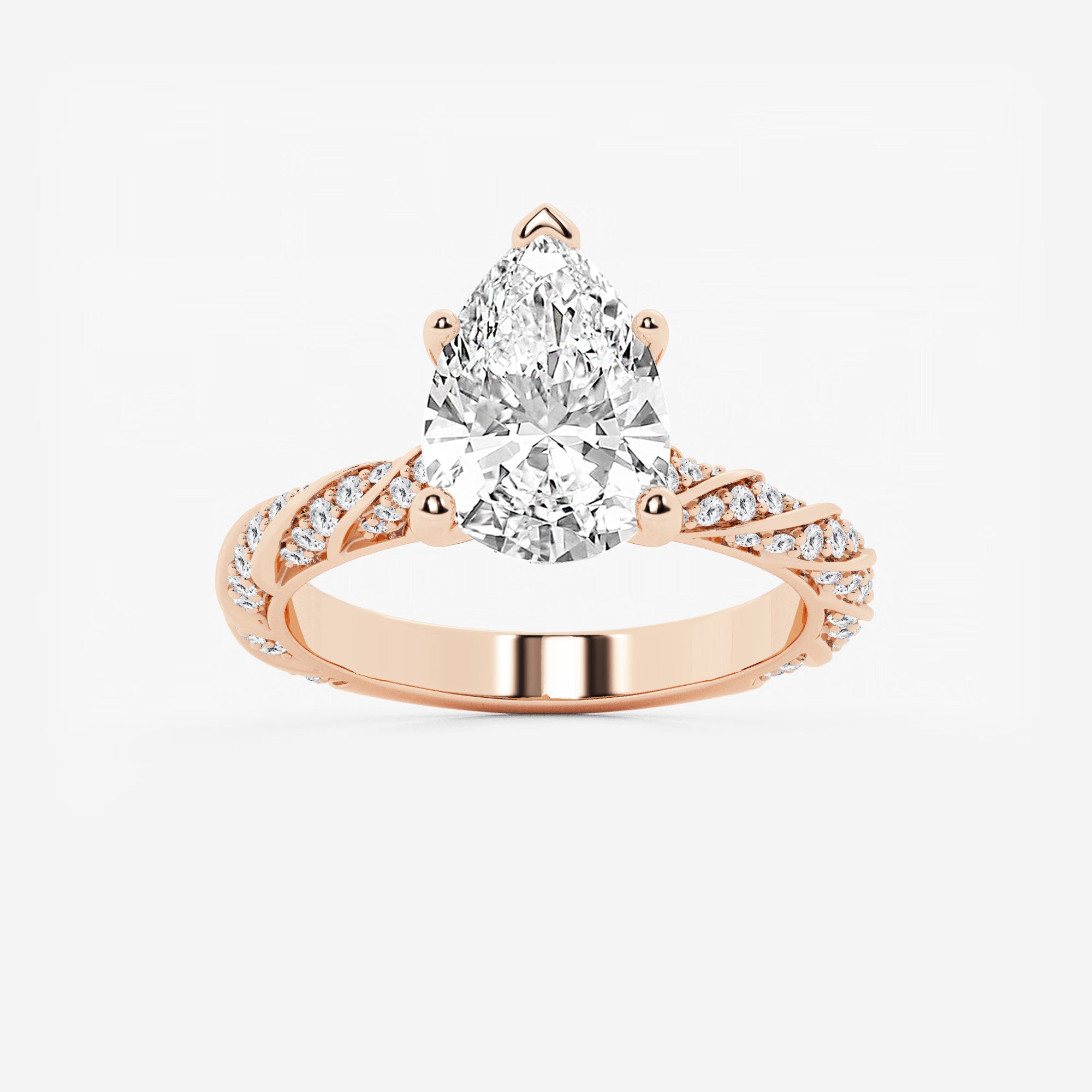 Pear Cut Lab Grown Diamond Engagement Ring  Twisted Vine Pave Diamond Band