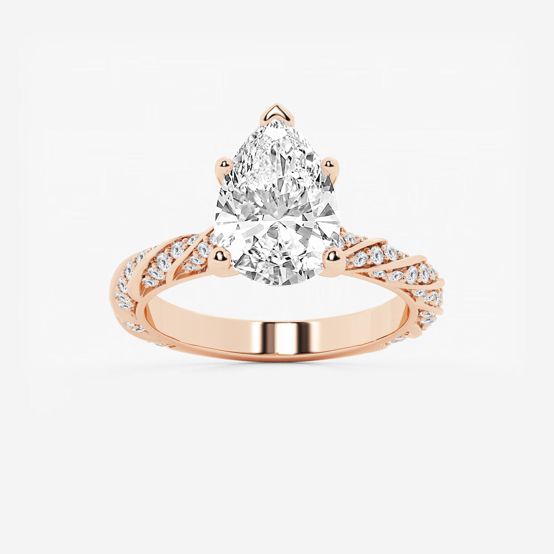 Pear Cut Lab Grown Diamond Engagement Ring  Twisted Vine Pave Diamond Band