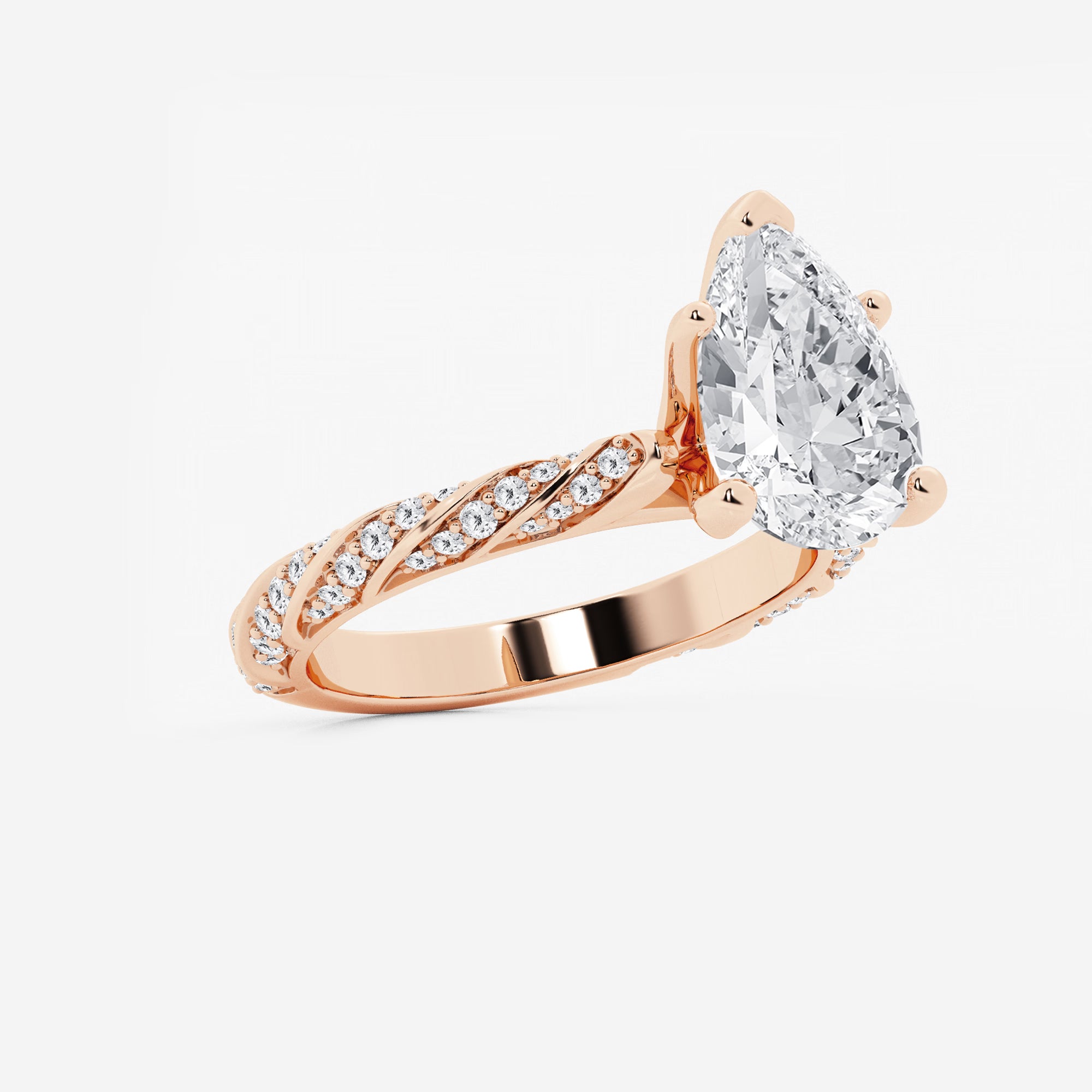 Pear Cut Lab Grown Diamond Engagement Ring  Twisted Vine Pave Diamond Band