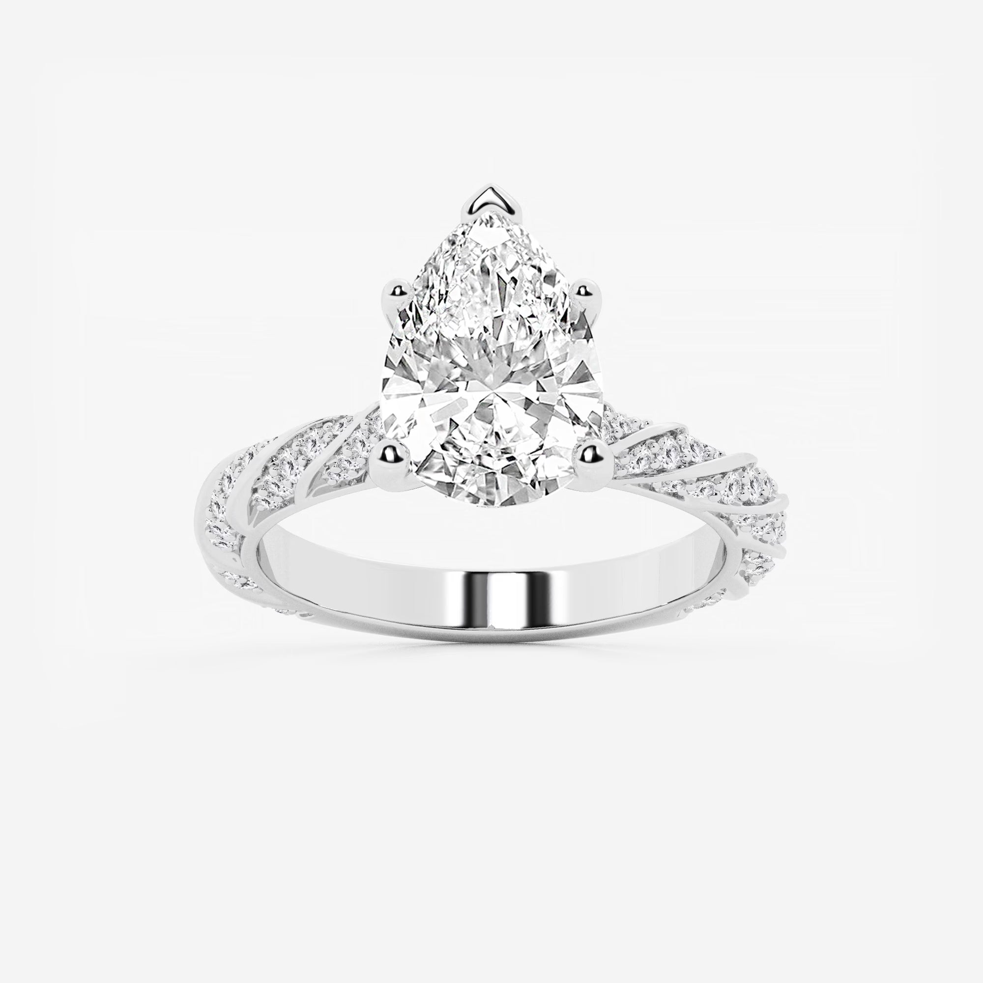 Pear Cut Lab Grown Diamond Engagement Ring  Twisted Vine Pave Diamond Band