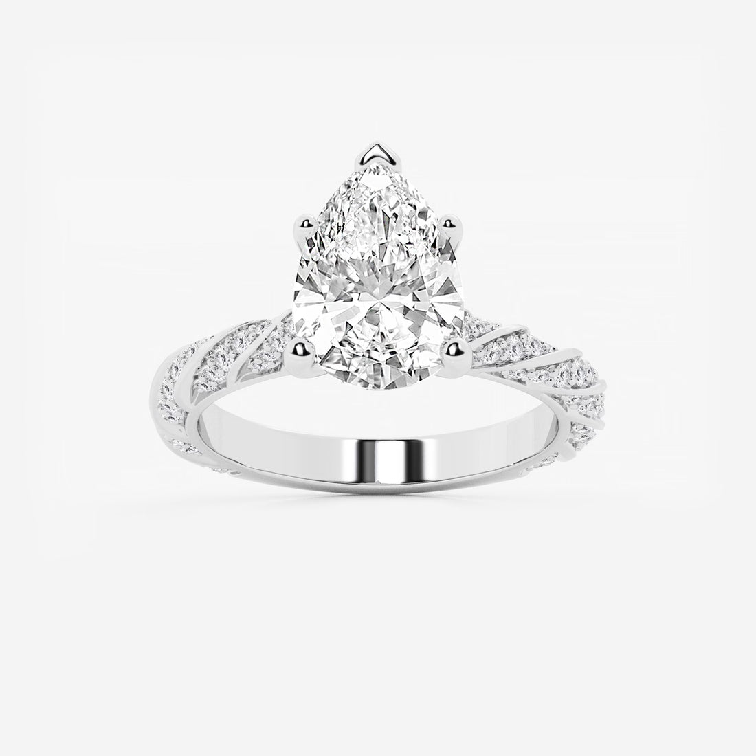 Pear Cut Lab Grown Diamond Engagement Ring  Twisted Vine Pave Diamond Band