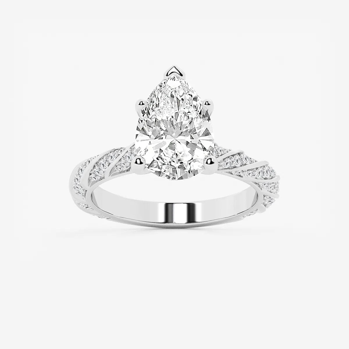 Pear Cut Lab Grown Diamond Engagement Ring  Twisted Vine Pave Diamond Band