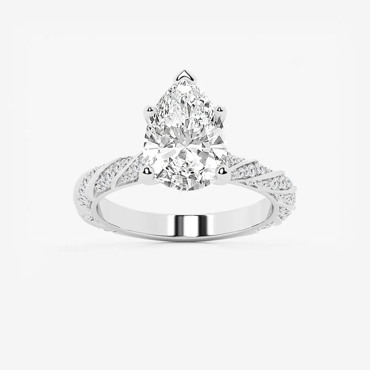 Pear Cut Lab Grown Diamond Engagement Ring  Twisted Vine Pave Diamond Band