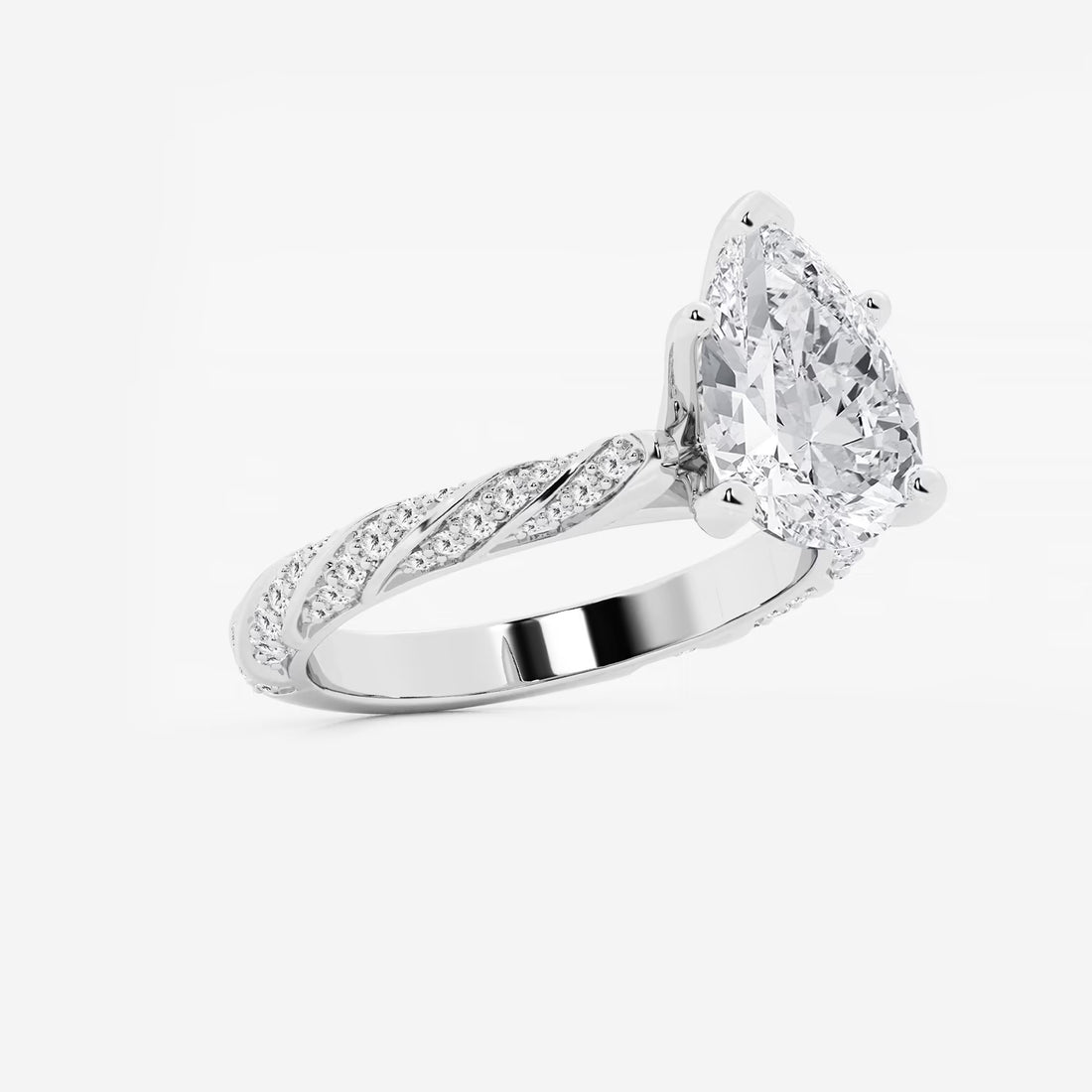 Pear Cut Lab Grown Diamond Engagement Ring  Twisted Vine Pave Diamond Band
